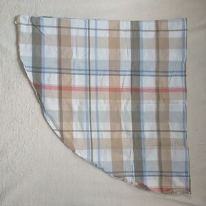 Round Tablecloth Plaid Neutral 100%Cotton 70"Diameter India Flawed Upcycle Craft